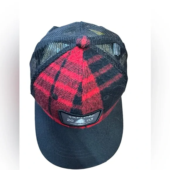 Red & Black Flannel W/Black Mesh Back Trucker Hat - Picture 2 of 6